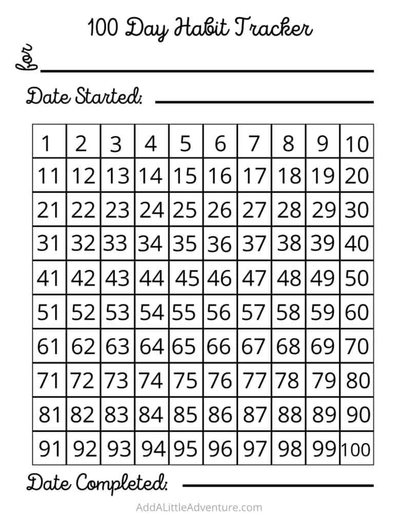 100 day habit tracker printable {free download} - add a little